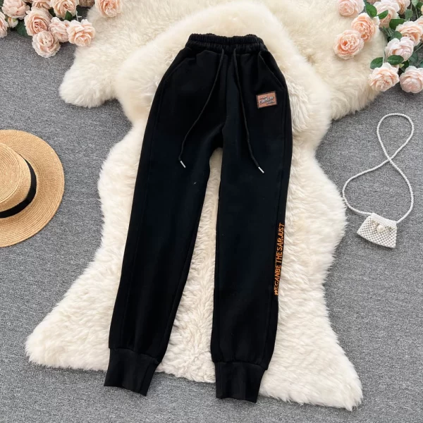 Street Wear Letter Slim Trousers Drawstring Pocket High Waist Long Pants Women Lady Casual Sport Pants - Image 5