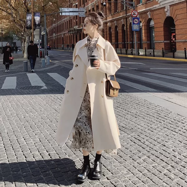 LE4567 White Fashion Trench Coat Women'S Mid-Long Spring and Autumn New Casual Loose Hepburn Style Coat