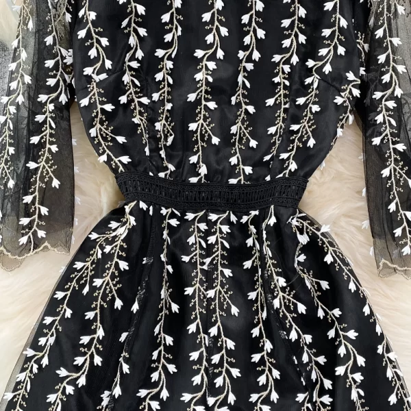 LE2144 Luxury Stand Collar Super Fairy Embroidery Gauze Splicing Socialite Party Evening Dress A-Line Dress Elegant Long Dress - Image 4