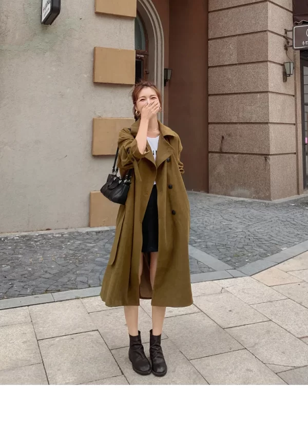 LE4563 Autumn New Fashion Trench Coat Woman Hepburn Wind Long Lace-Up British Wind Loose Coat - Image 2