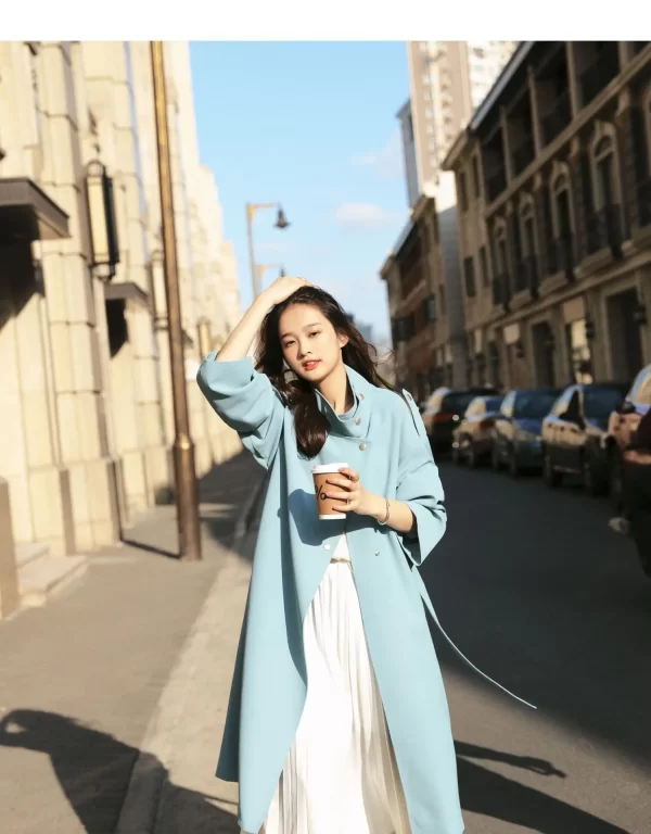 LE4575 New Blue Trench Women'S Mid-Length Spring Dress Hepburn Style Goddess Fan Drooping Lace-Up Coat Coat - Image 6