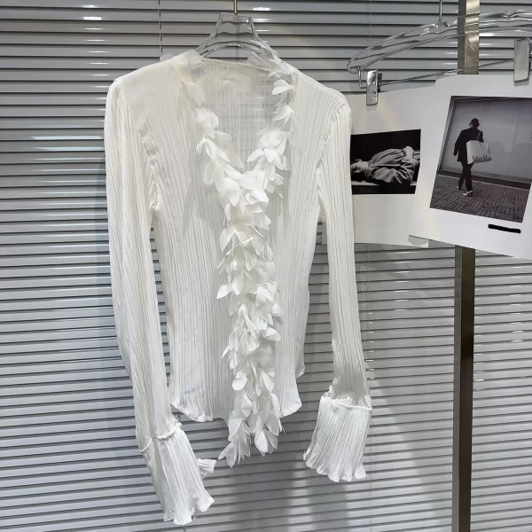 LE2056 New Little Fragrance Ruffled Petals Collar Edge Micro Transparent Temperament Shirt Shirt Little Shirt Women