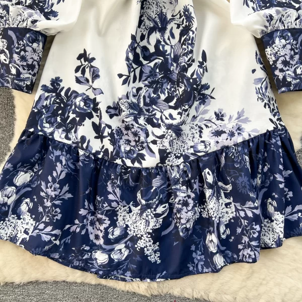 LE1916 2025 Vintage Majolica Printed Evening Dress Sweet V-Neck Belted Peplum Ladies Holiday Office Party Mini Casual Dress - Image 5