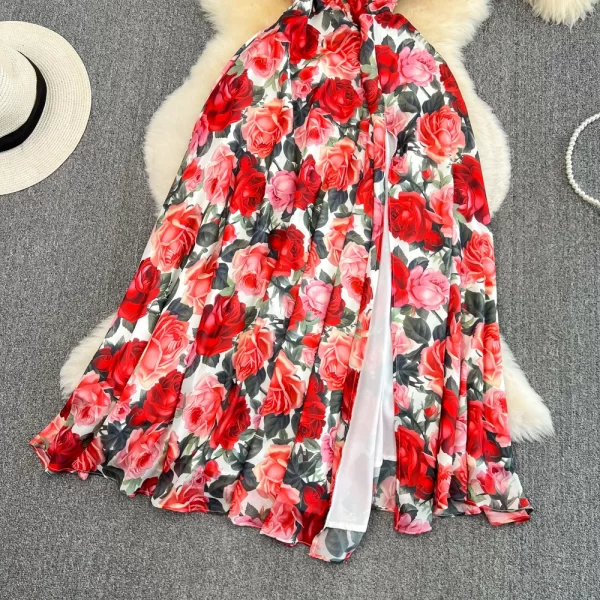 LE1457 Newest Summer Oblique Runway Chiffon Dress Women One Shoulder Backless Flower Print Beach Boho Vestidos - Image 4