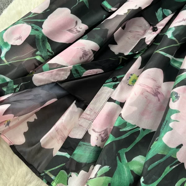 LE1921 Gentle Polo Collar Shirt Dress Female Summer Luxury Strap Waist Commuter Small Temperament Flower Print Dress - Image 5