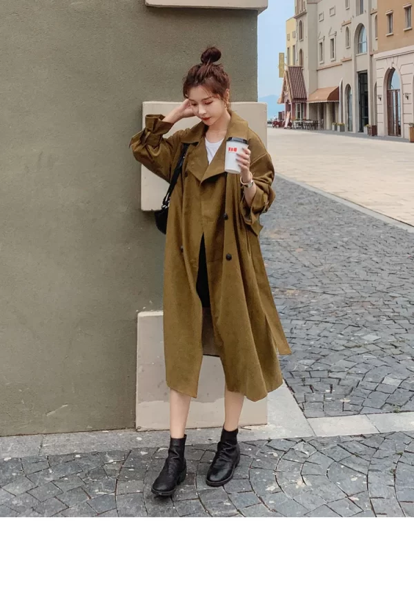 LE4563 Autumn New Fashion Trench Coat Woman Hepburn Wind Long Lace-Up British Wind Loose Coat - Image 5