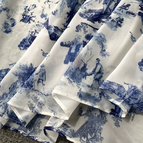 LE1913 European Ins Floral Print Chiffon Dress New French Vintage Bubble Seven-Point Sleeve Bohemian Holiday Maxi Dress Woman - Image 5