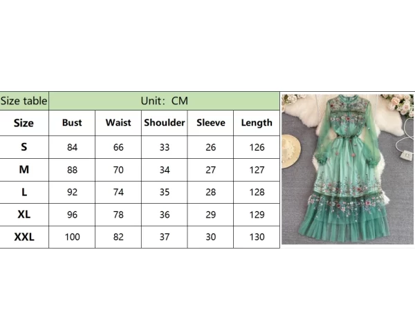 LE2145 2025 Vintage Tulle Midi Women'S Dress Temperament O-Neck Gauze Embroidery A-Line Flounce Socialite Long Evening Dress - Image 6