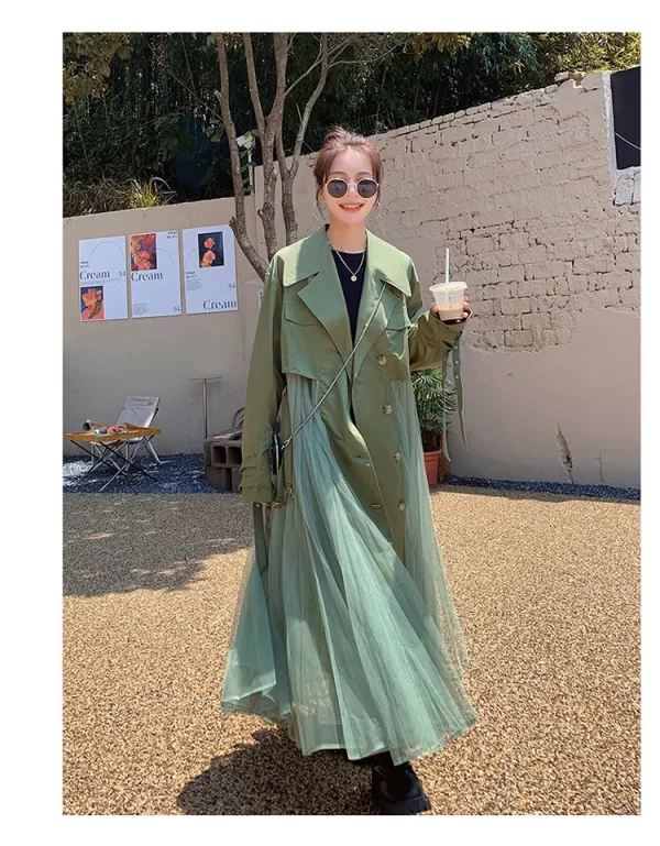 LE4550 Autumn Trench Coat Women'S French Gauze Patchwork Casual  Outerwears Temperament Coat - Image 3