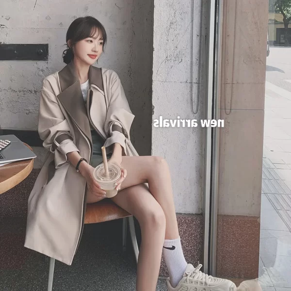 LE4570 Temperament in the Long Coat Coat Women 2025 New Early Spring and Autumn Contrast Color Trench Coat - Image 6