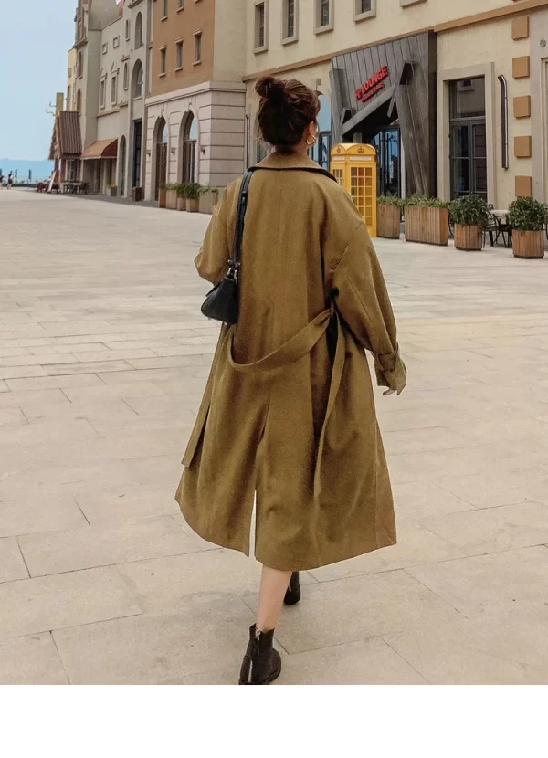 LE4563 Autumn New Fashion Trench Coat Woman Hepburn Wind Long Lace-Up British Wind Loose Coat - Image 6