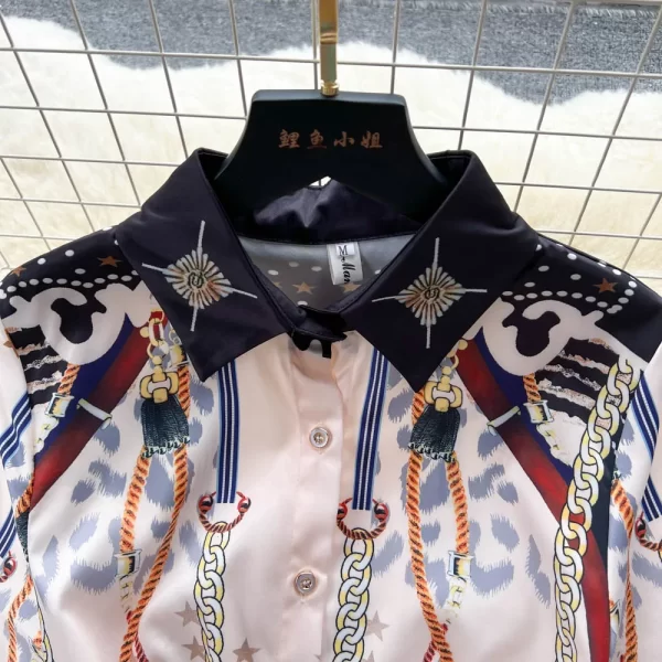 LE1658 Women New Fashion Spring Autumn Court Elegant Printing Single-breasted Thin A-Line Short Sleeve Vintage Dress - Image 3