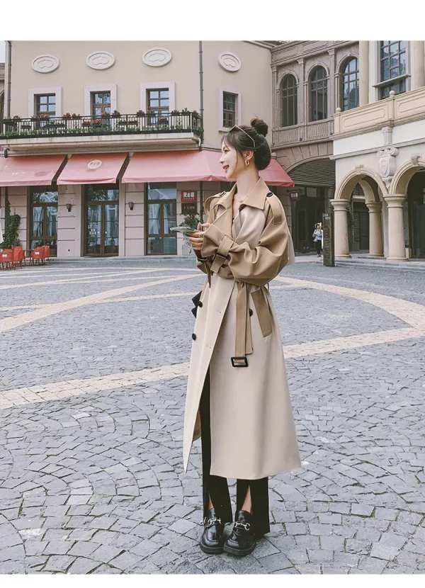 LE4571 Draped Coat Women'S Trench Coat New Spring and Autumn Long Over Knee Splicing Color Contrast Senior Sense Coat - Image 5