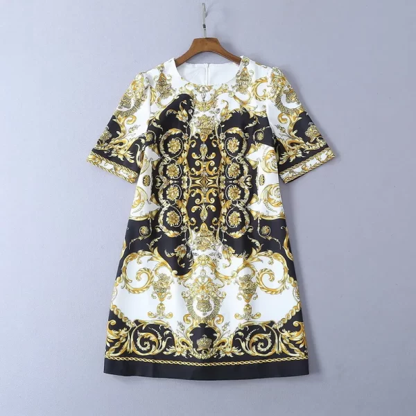 LE1643 Courtly Style Handmade Industry Diamond Sequin Vintage Print Dress Boutique Socialite Party Ladies Boutique Casual Dress