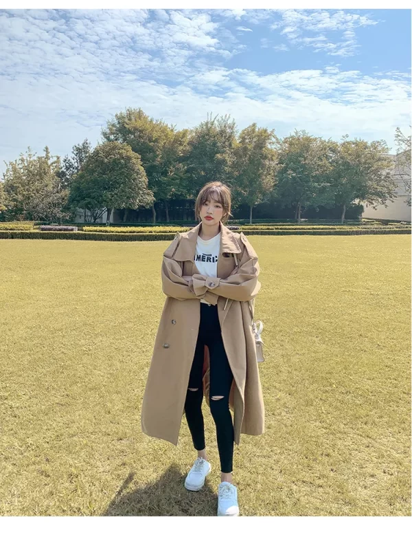 LE4557 Trench Coat Female Autumn Design Sense Small Temperament Long Coat Long Over the Knee Coat Trend Fashion - Image 4