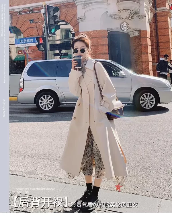 LE4567 White Fashion Trench Coat Women'S Mid-Long Spring and Autumn New Casual Loose Hepburn Style Coat - Image 3