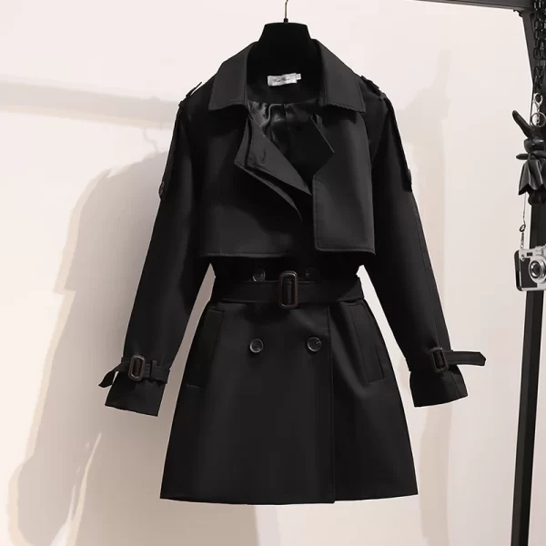 LE1729 Autumn Women Short Trench Coat Casual Streetwear Double Breasted Belt Female Blazer Coats British Wind Loose Fit Outwear - Image 2