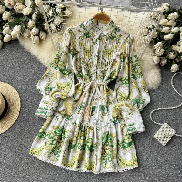 LE1464 Courtly Style Dress Spring Lantern Sleeve Bindings Lace Edge Vintage Socialite Demeanor Office Dating Women'S Dress