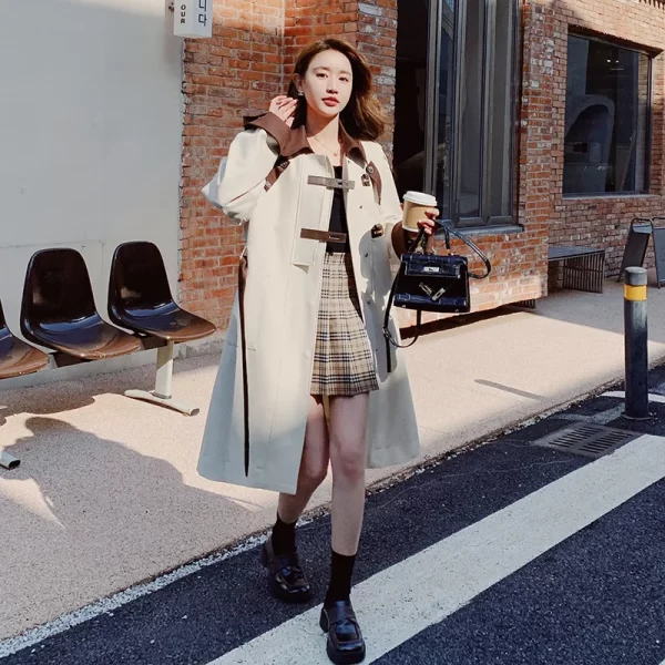 LE4565 Spring Dress Outerwears Gentle Sweet Patchwork Trench Coat Woman Trench Coat Female