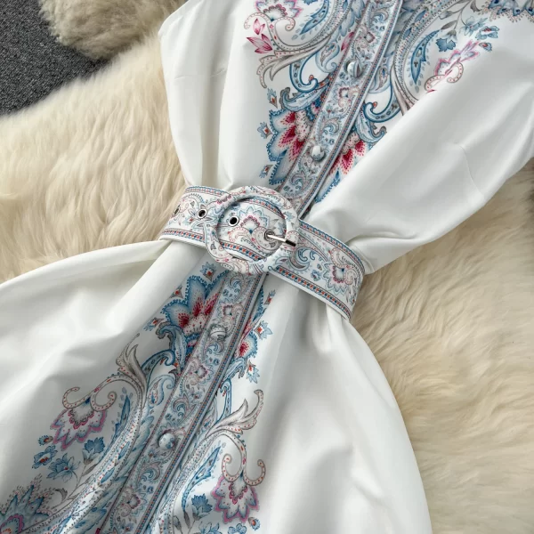 LE1908 2025 New European Long Evening Dress Retro Court Style Niche Print Shirt Dress Slim Flying Sleeve Woman Spring Clothing - Image 4