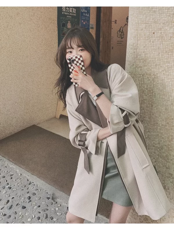 LE4570 Temperament in the Long Coat Coat Women 2025 New Early Spring and Autumn Contrast Color Trench Coat - Image 3