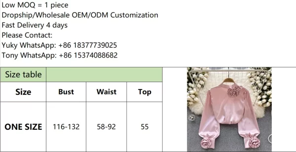LE4039 French Shirt Women Three-Dimensional Flower Long-Sleeved Temperament Satin Shirt Spring New Top Everything - Image 6
