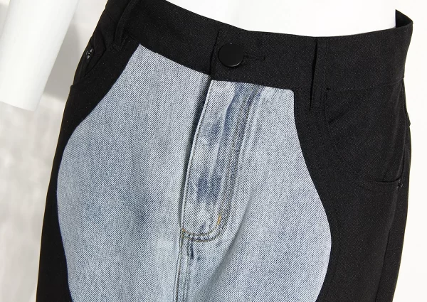 ZT1065 Black and Blue Wave Denim Splicing Straight Leg Wide Leg Pants Women 2025 New Ins Street Style Fashion Pants - Image 5