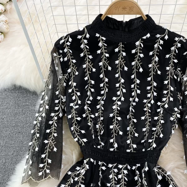 LE2144 Luxury Stand Collar Super Fairy Embroidery Gauze Splicing Socialite Party Evening Dress A-Line Dress Elegant Long Dress - Image 3