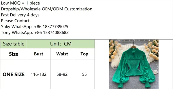 LE4033 Fashion Pleated Retro Lantern Sleeves Tucked Waist Point Collar Short Slim-Fit Shirt Ladies Style All the Top - Image 6
