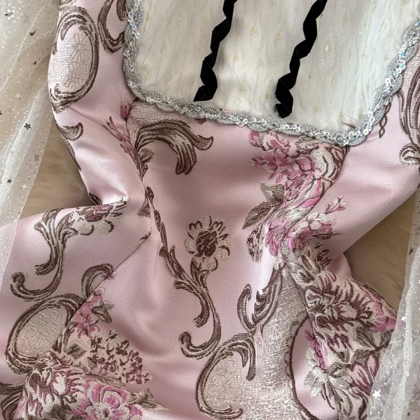 LE2129 Women'S Boutique Dress Jacquard Spiny Sequin Mesh Dress Embroidery Heavy Industry Princess Socialite Party Mini Dress - Image 3
