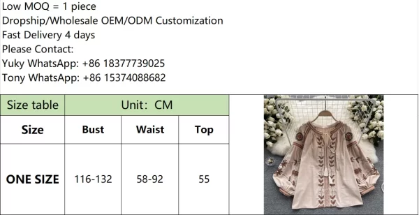 LE4035 Embroidery Shirt Ethnic Style Design Sense Fringe Long Sleeve Loose Tie Round Neck Puffy Sleeve Top for Women - Image 6