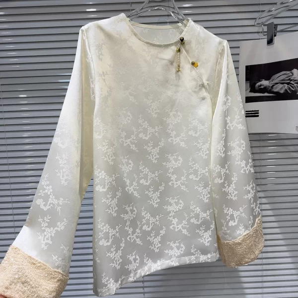 LE2047 New Style Satin Acetate Jacquard Cuffed Cuff Shirt Women's Clothing Trend 2025 - Image 3