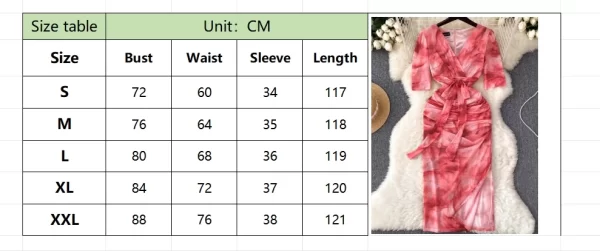 LE1914 2025 New Gentle Tie-Dye Print Dress Women Summer Fanny Pack Hip Hotsweet Dress V-Neck Sheath Midi Dress - Image 6