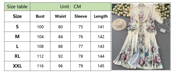 LE1930 Court Style Printed Dress Lantern Long Sleeve Standing Collar Maxi Dresses Woven Belt Elegant Ladies Long Evening Dress - Image 6