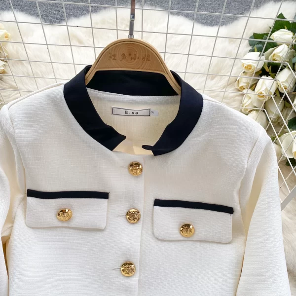 LE2074 Liuyang Qianjin Wear a Small Fragrant Wind Suit Design Sense Color Matching Cardigan + Pleated Skirt Two-Piece Set - Image 5