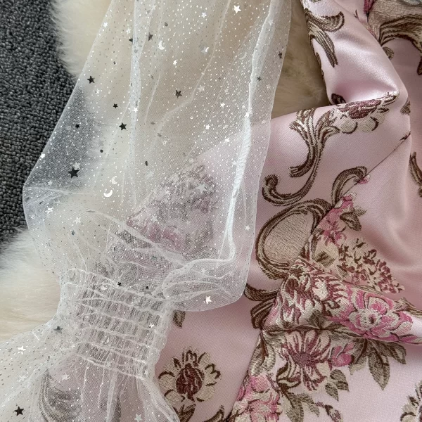 LE2129 Women'S Boutique Dress Jacquard Spiny Sequin Mesh Dress Embroidery Heavy Industry Princess Socialite Party Mini Dress - Image 4