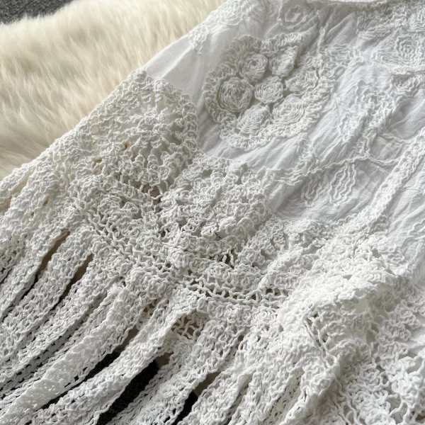 LE2075 Bohemian Retro Holiday Style Set Heavy Embroidery Cardigan Top With Design Sense Fringe Skirt - Image 5