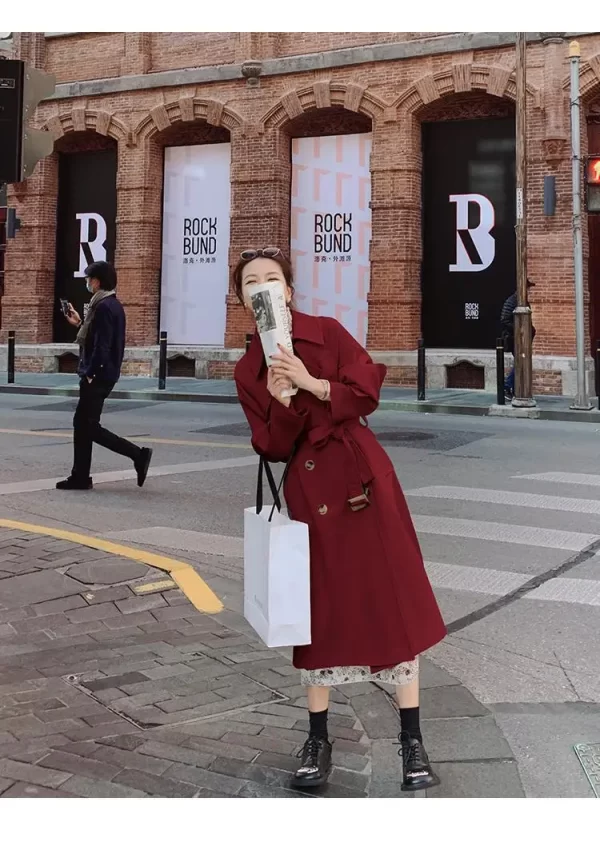 LE4567 White Fashion Trench Coat Women'S Mid-Long Spring and Autumn New Casual Loose Hepburn Style Coat - Image 6