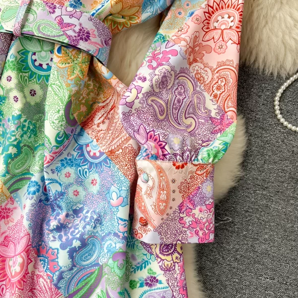 LE1912 European Court Style Dinner Dress Multi-Color Floral Print Puffed Long Sleeve Mini Dress Women'S Office Party Short Dress - Image 4