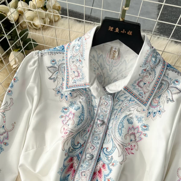 LE1892 European Court Style Dress Niche Vintage Print Slim Long Temperament Office Woman Belted Dress Spring Women 2025 New - Image 4
