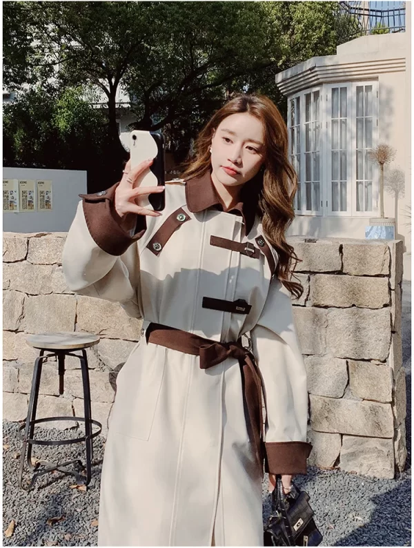 LE4565 Spring Dress Outerwears Gentle Sweet Patchwork Trench Coat Woman Trench Coat Female - Image 3