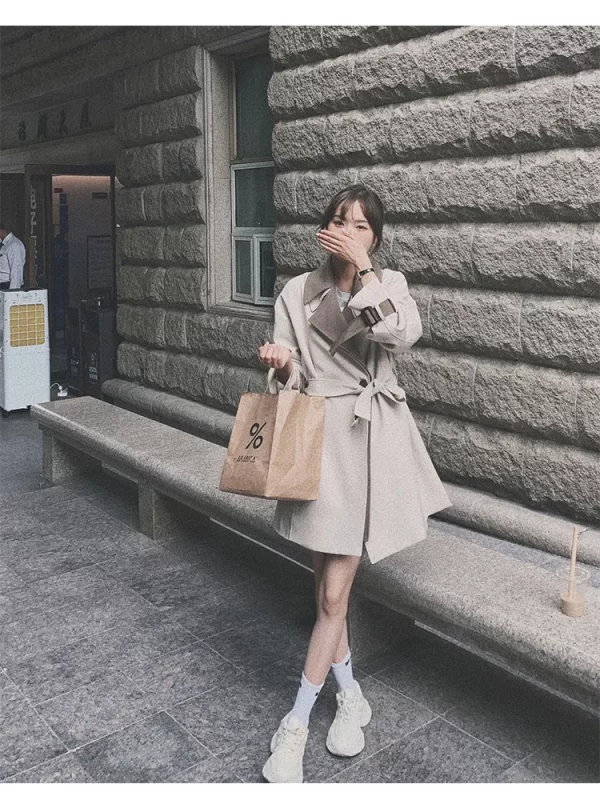 LE4570 Temperament in the Long Coat Coat Women 2025 New Early Spring and Autumn Contrast Color Trench Coat - Image 2