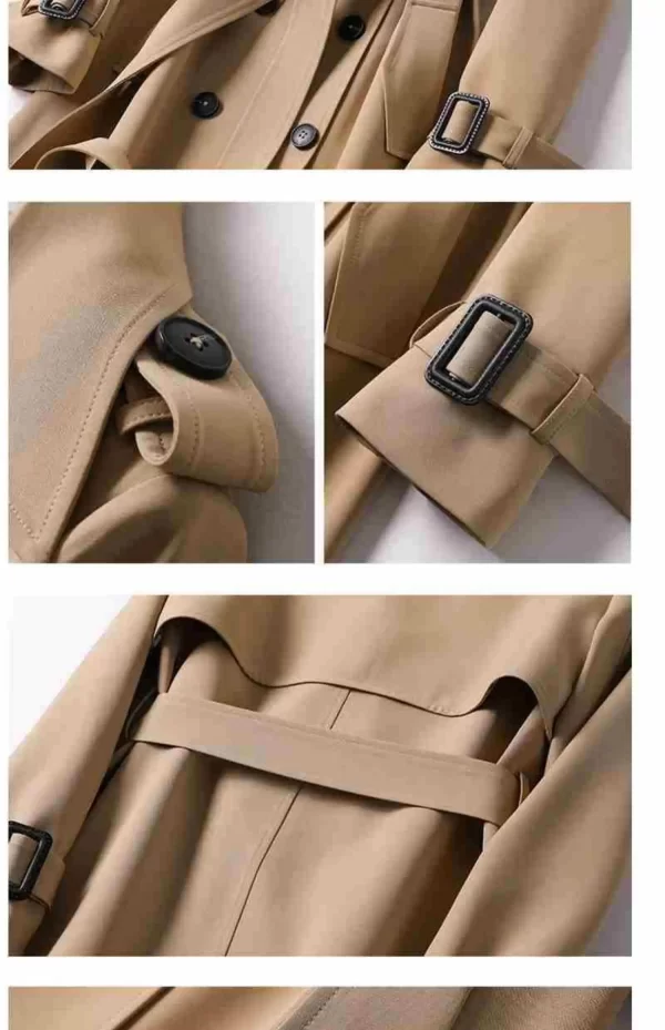 LE2380 Khaki Design Trench Coat Double Layer Windbreaker Midi Version British Style Casual Loose Coat Plus Size Overcoat - Image 5
