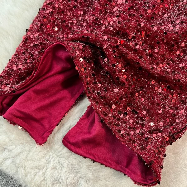 LE1458 French High-Grade Temperament Organza Splicing Sequins Strapless Dress Sexy Pencil Hip Dress Celebrity Style Dress - Image 4