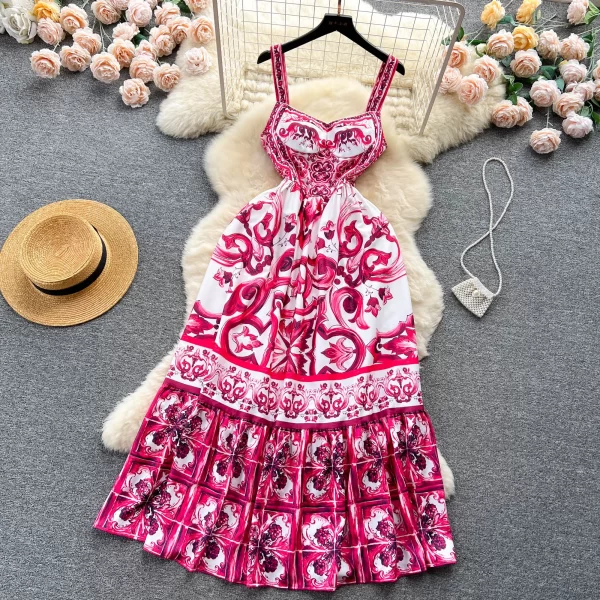 LE2120 Summer Holiday Maxi Dress Women's Spaghetti Strap V Neck Backless Blue and White Porcelain Print Vacation Long Vestido - Image 3