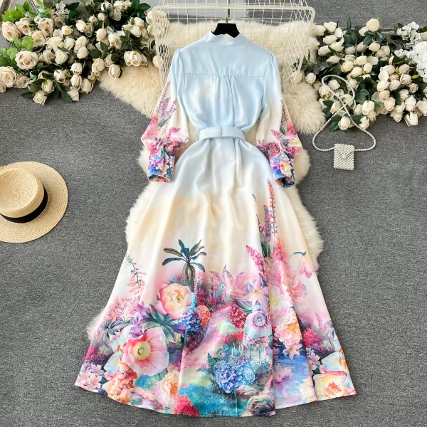 LE1900 2025 New Floral Series Sweet Ruffled Design Print Belted Long Dress French Holiday Style Elegant Office Party Maxi Dress - Image 2