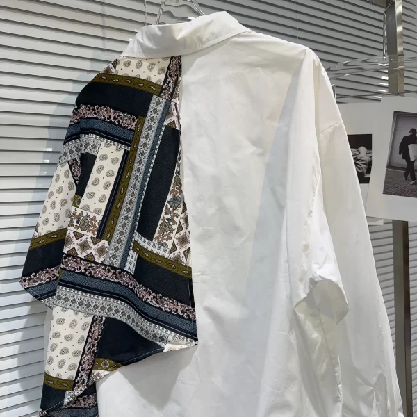 LE2066 New Retro National Style Color Patchwork Design Loose Casual Shirt - Image 3