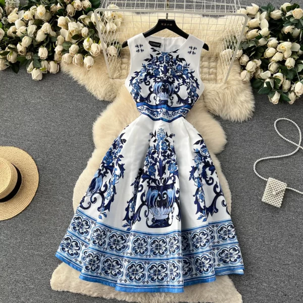 LE1919 2025 Summer Flower Series Printed Evening Dress Gentle Sleeveless A-Word Midi Dress Ladies Office Party Casual Dress - Image 3