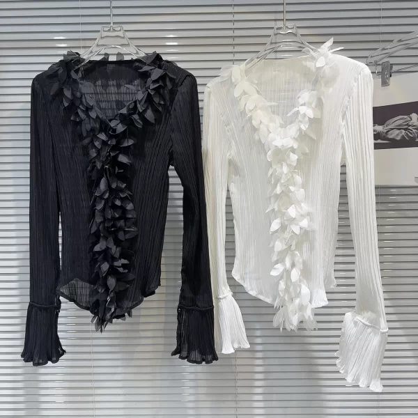 LE2056 New Little Fragrance Ruffled Petals Collar Edge Micro Transparent Temperament Shirt Shirt Little Shirt Women - Image 5