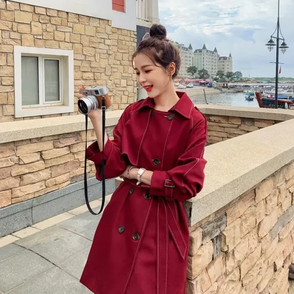 LE4576 British Wind Trench Coat Small in the Long Spring and Autumn New Loose Thin Bright Line Women Coat